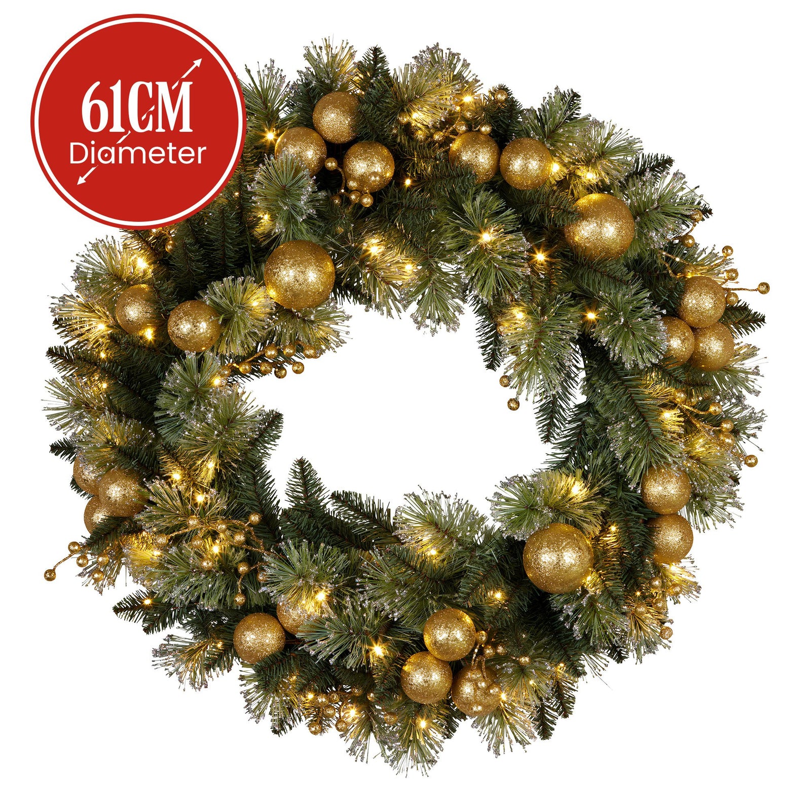 Christabelle 61cm Christmas Wreath Battery-operated Warm White Light Gold Bauble
