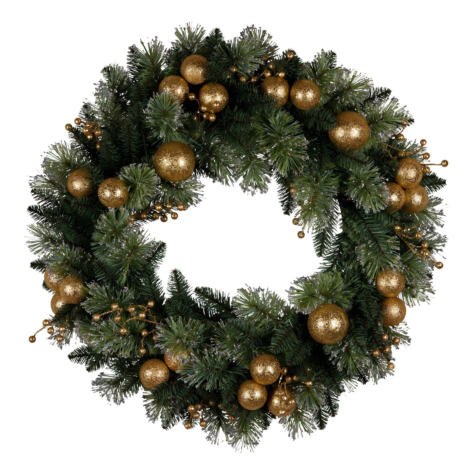 Christabelle 61cm Battery-operated Christmas Wreath Glittery Gold Pine