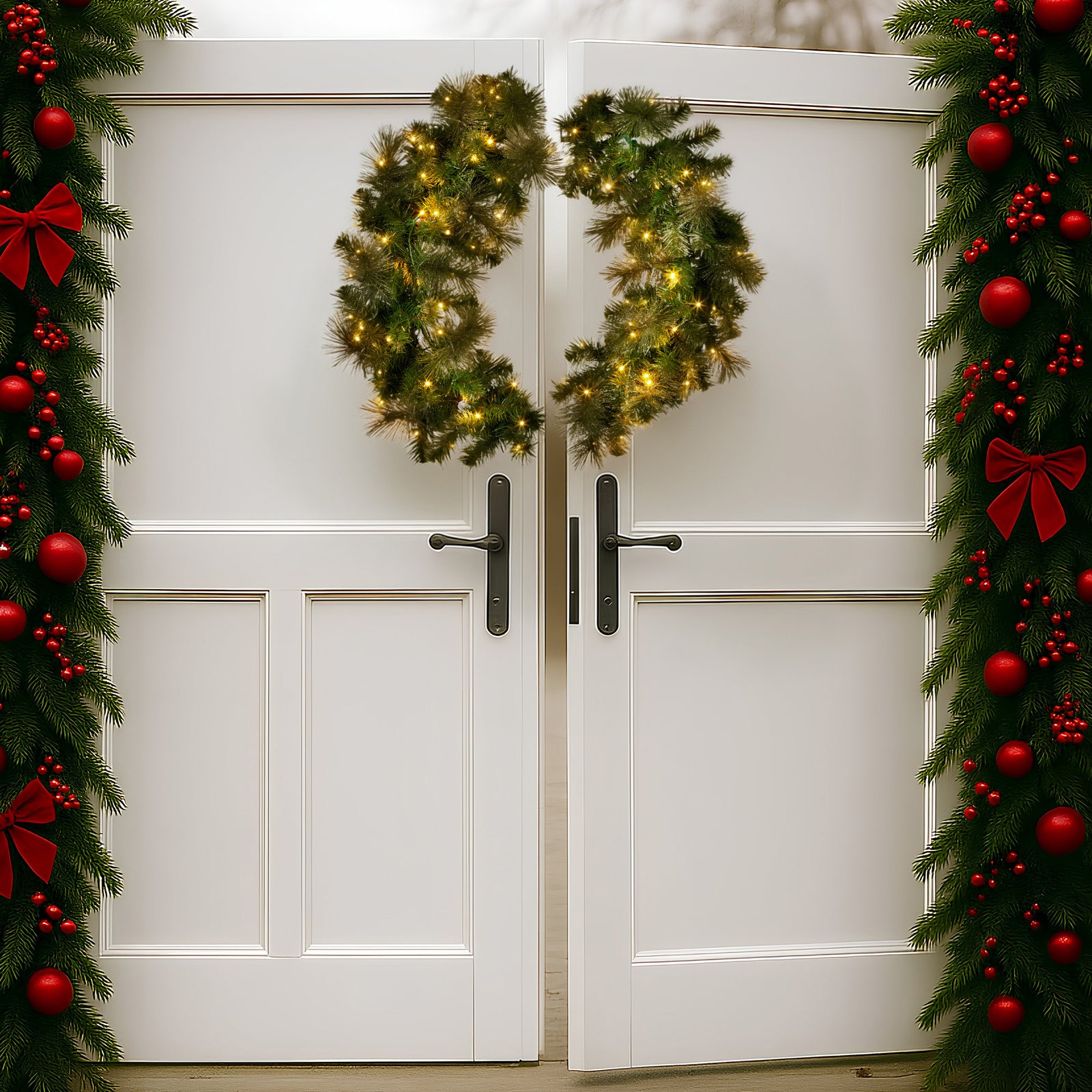 Christabelle 76cm Battery-operated Split Christmas Wreath Glittery Gold Pine