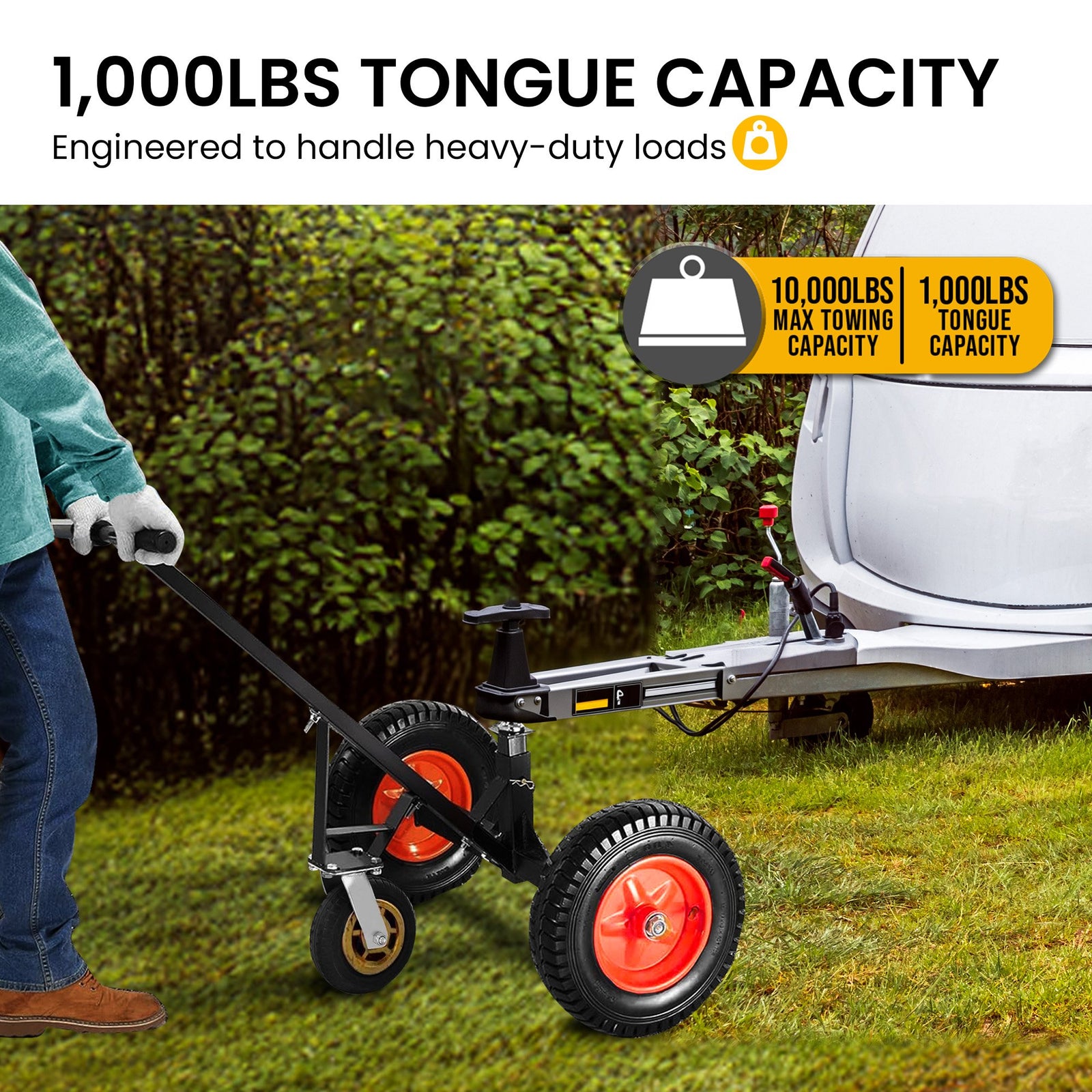 Kartrite 3-Wheel Adjustable Trailer Dolly Heavy Duty Caravan Mover 1000 lbs Tongue Capacity Durable Transport Solution