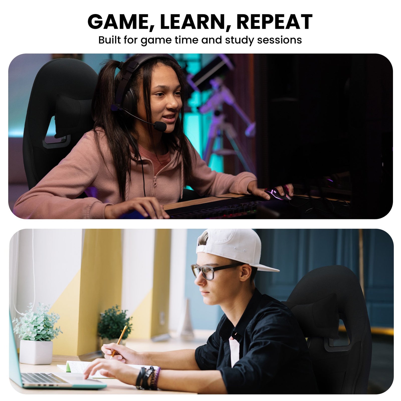 Sarantino Antre Kids Study Gaming Chair Black Adjustable Computer Desk Seat Racing Inspired-look With Adjustable Height, Ergonomic Back Support, Padded Armrests