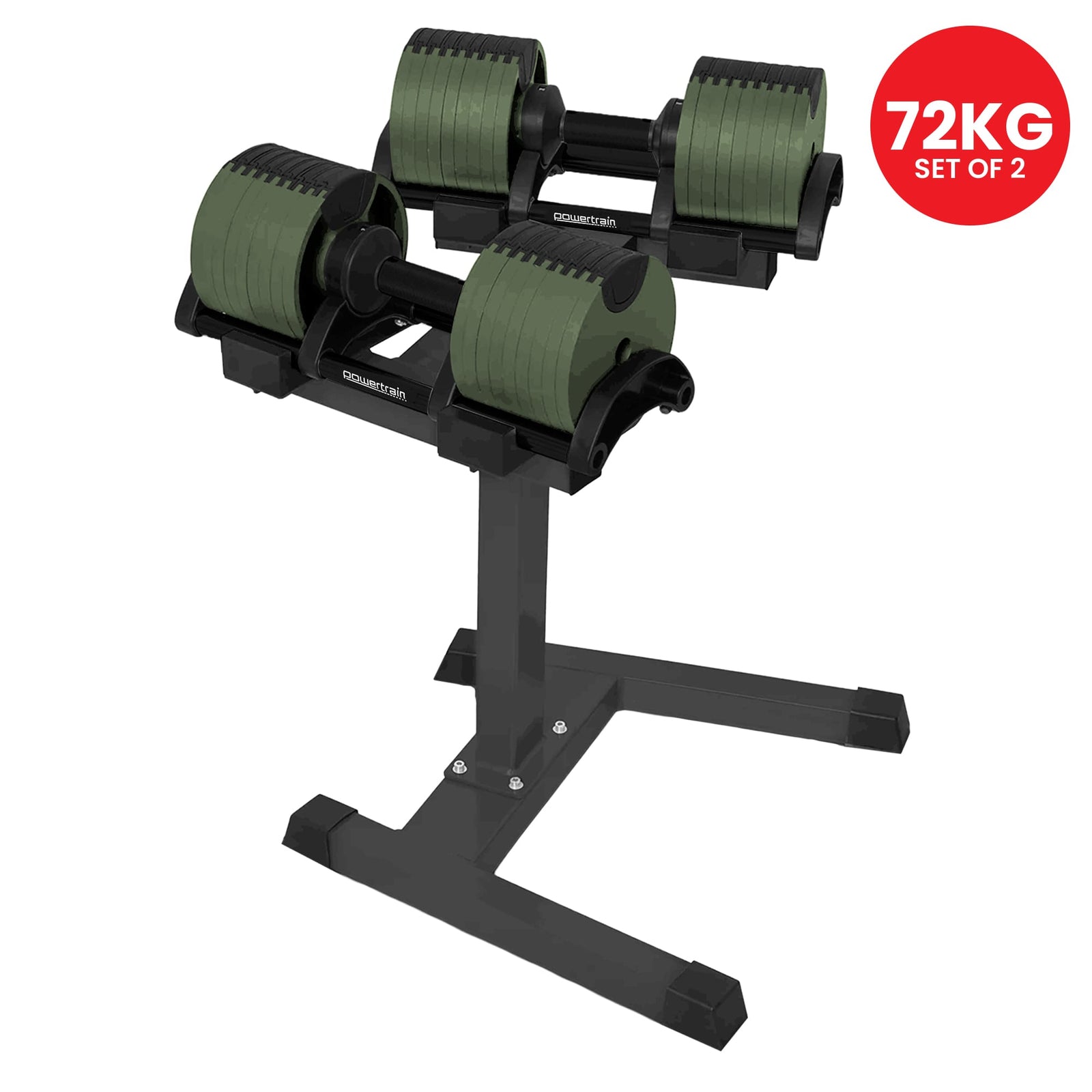 Powertrain Eon Dial-Up 72KG Adjustable Dumbbells Pair with Stand - Green