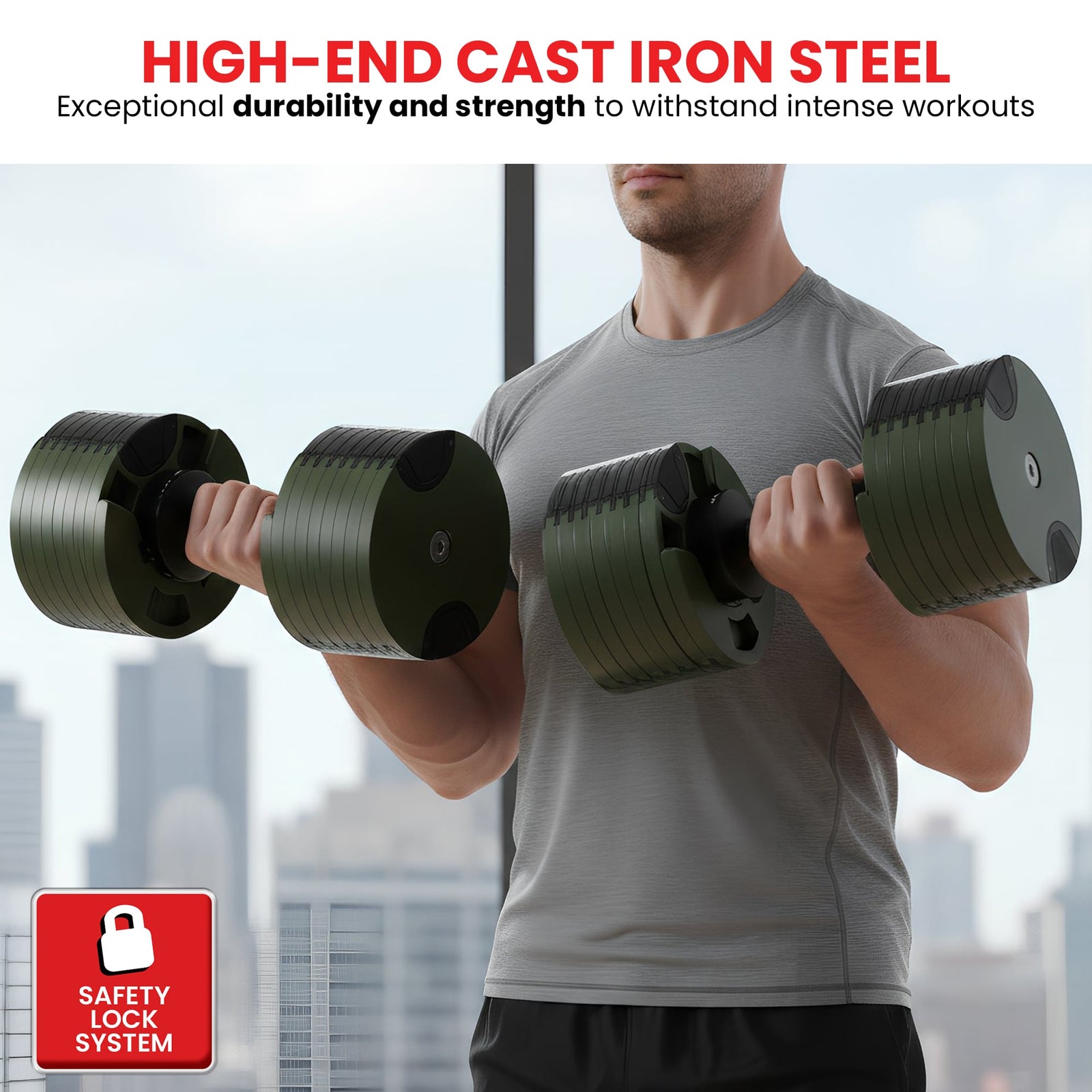 Powertrain Eon Dial-Up 72KG Adjustable Dumbbells Pair with Stand - Green