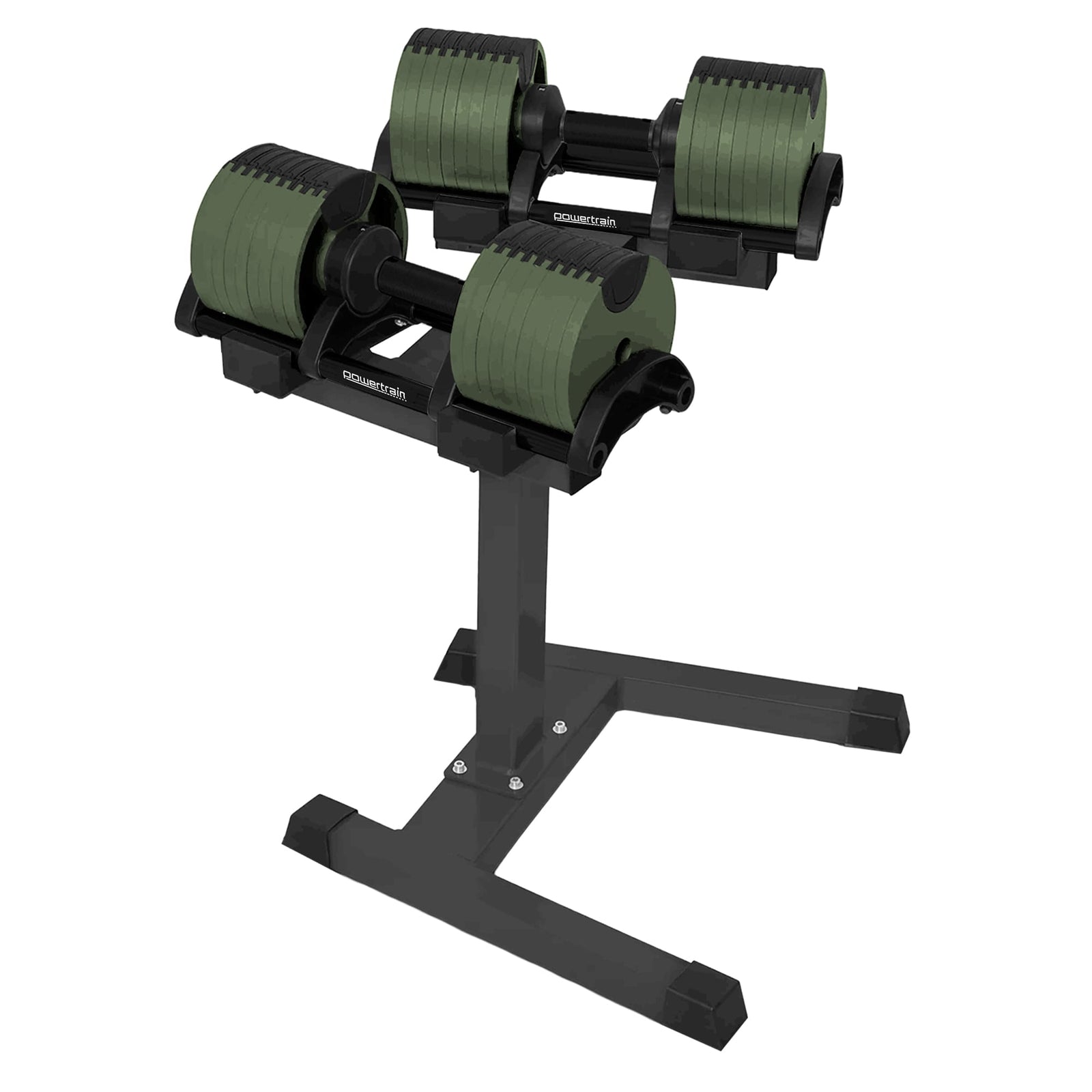 Powertrain Eon Dial-Up 90KG Adjustable Dumbbells Pair with Stand - Green