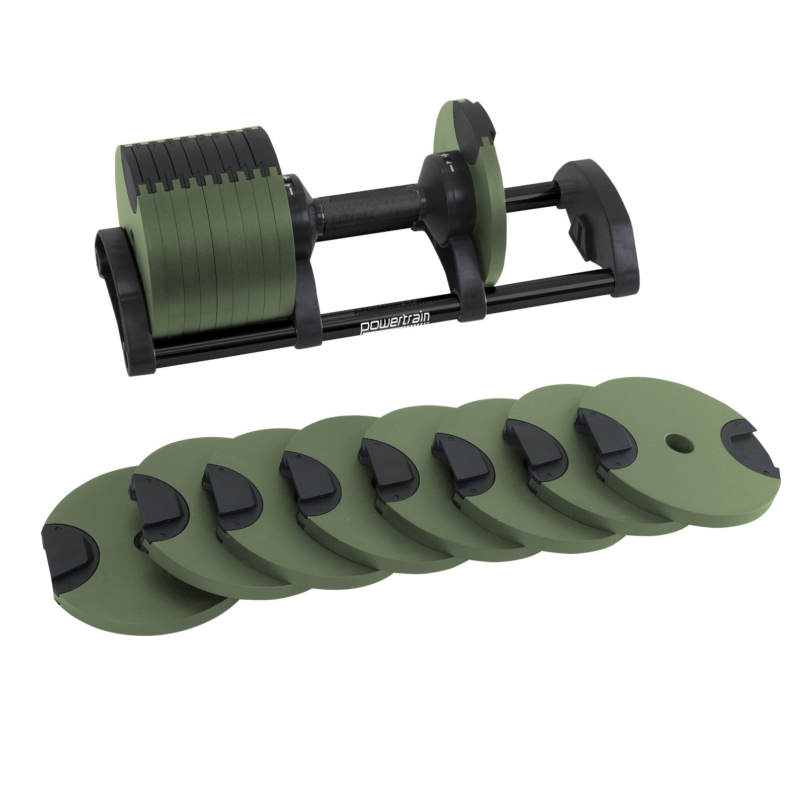 Powertrain Eon Dial-Up 90KG Adjustable Dumbbells Pair with Stand - Green