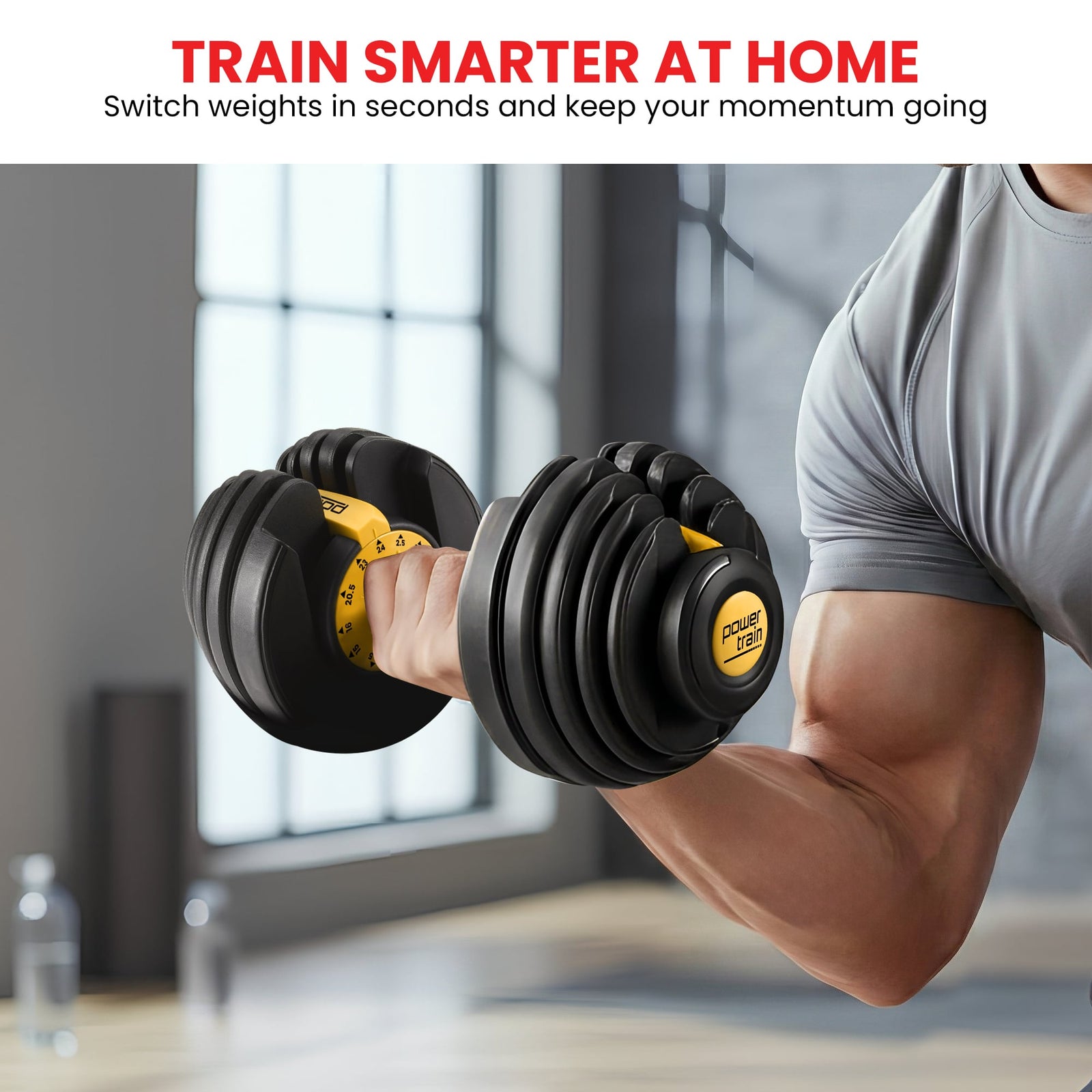 Powertrain 1x 24KG Adjustable Home Gym Dumbbell - Gold