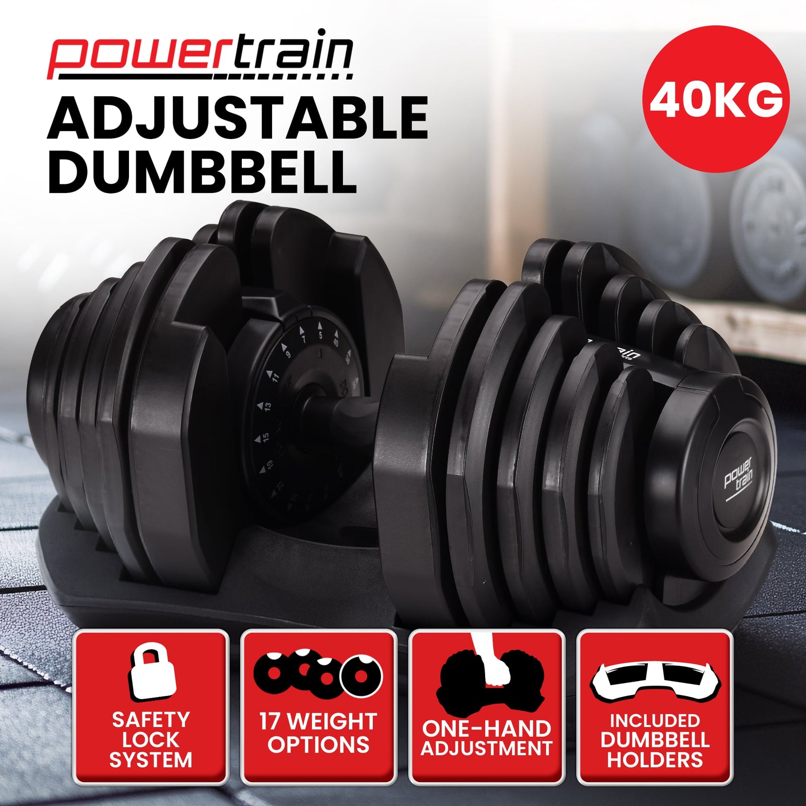 Powertrain 1x 40kg Adjustable Dumbbell
