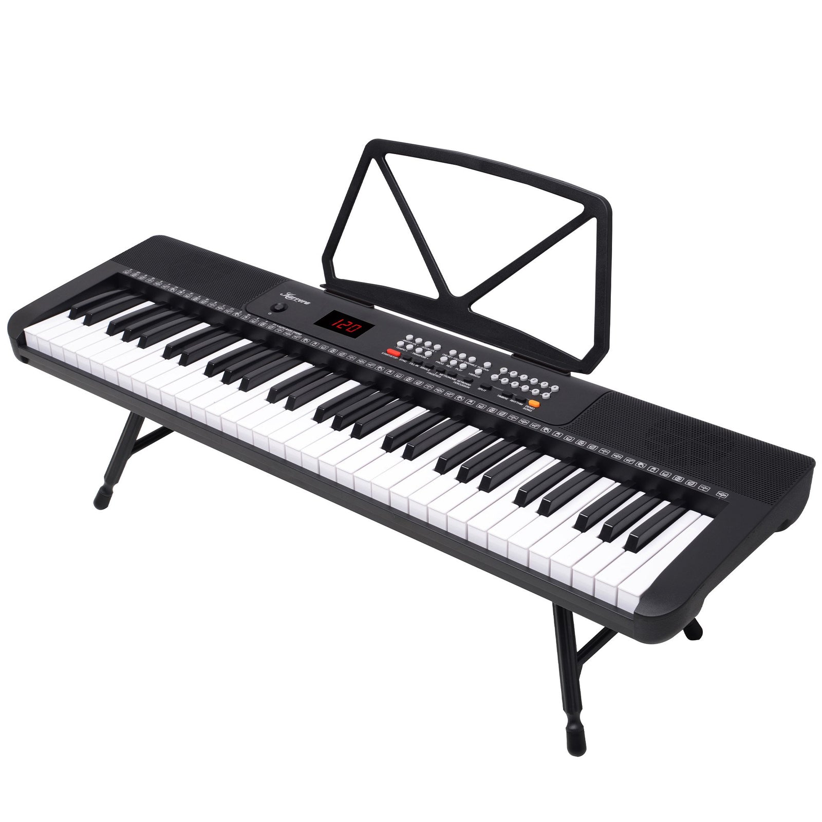 Karrera 61-Key Electronic Piano Keyboard with LED and Folding Stand in Black CHJ-SD1