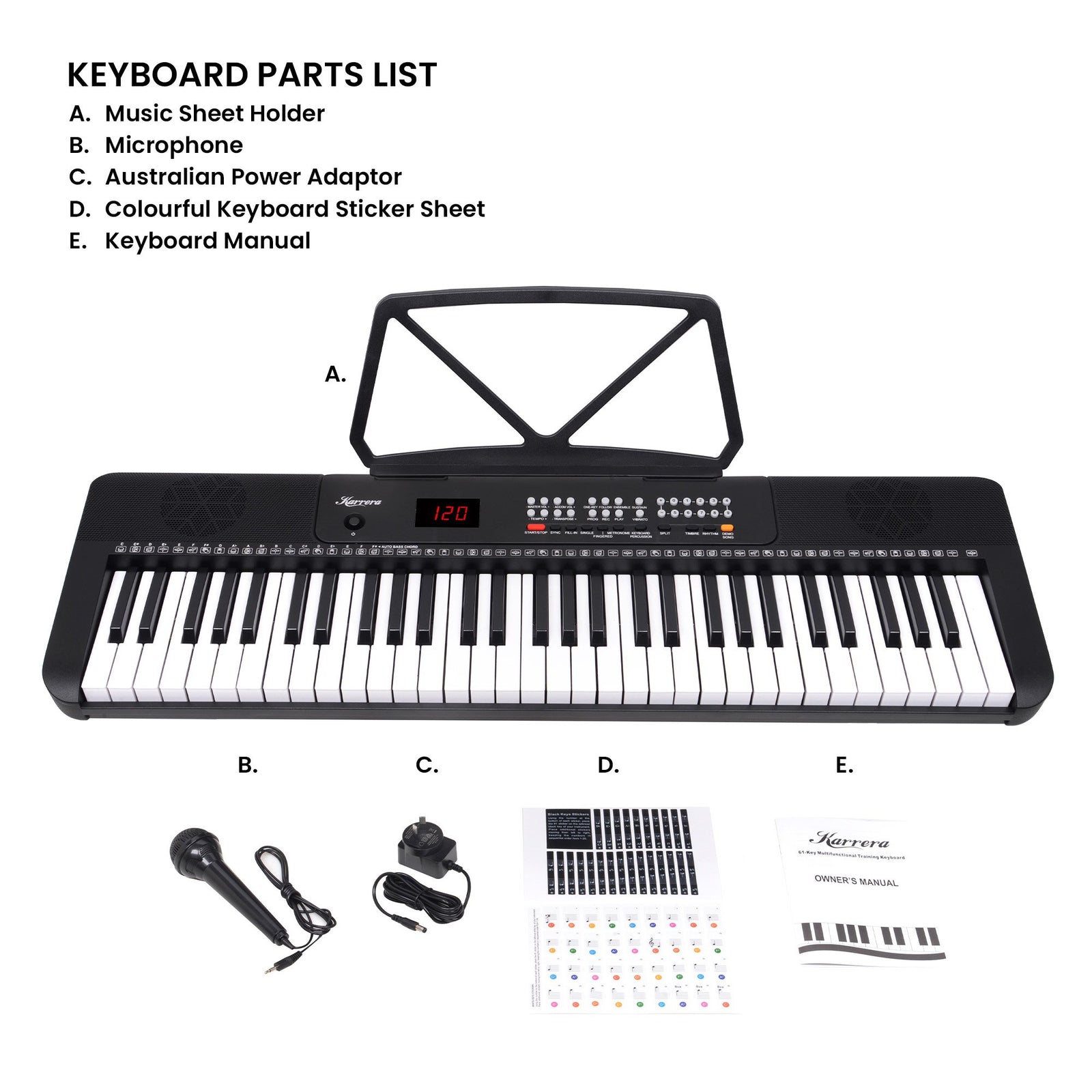 Karrera 61-Key Electronic Piano Keyboard with LED and Folding Stand in Black CHJ-SD1