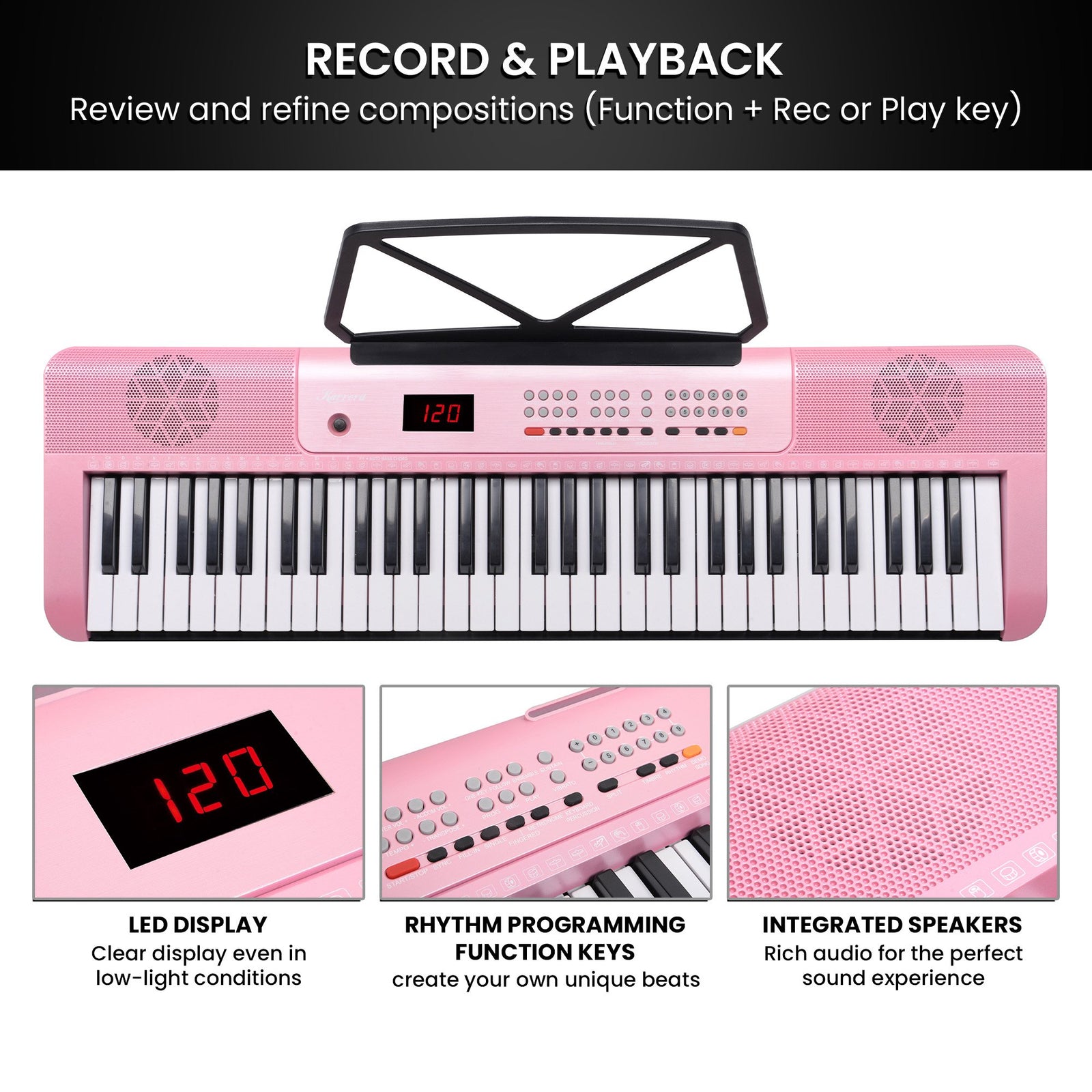 Karrera 61-Key Electronic Piano Keyboard with LED and Folding Stand in Pink CHJ-SD1