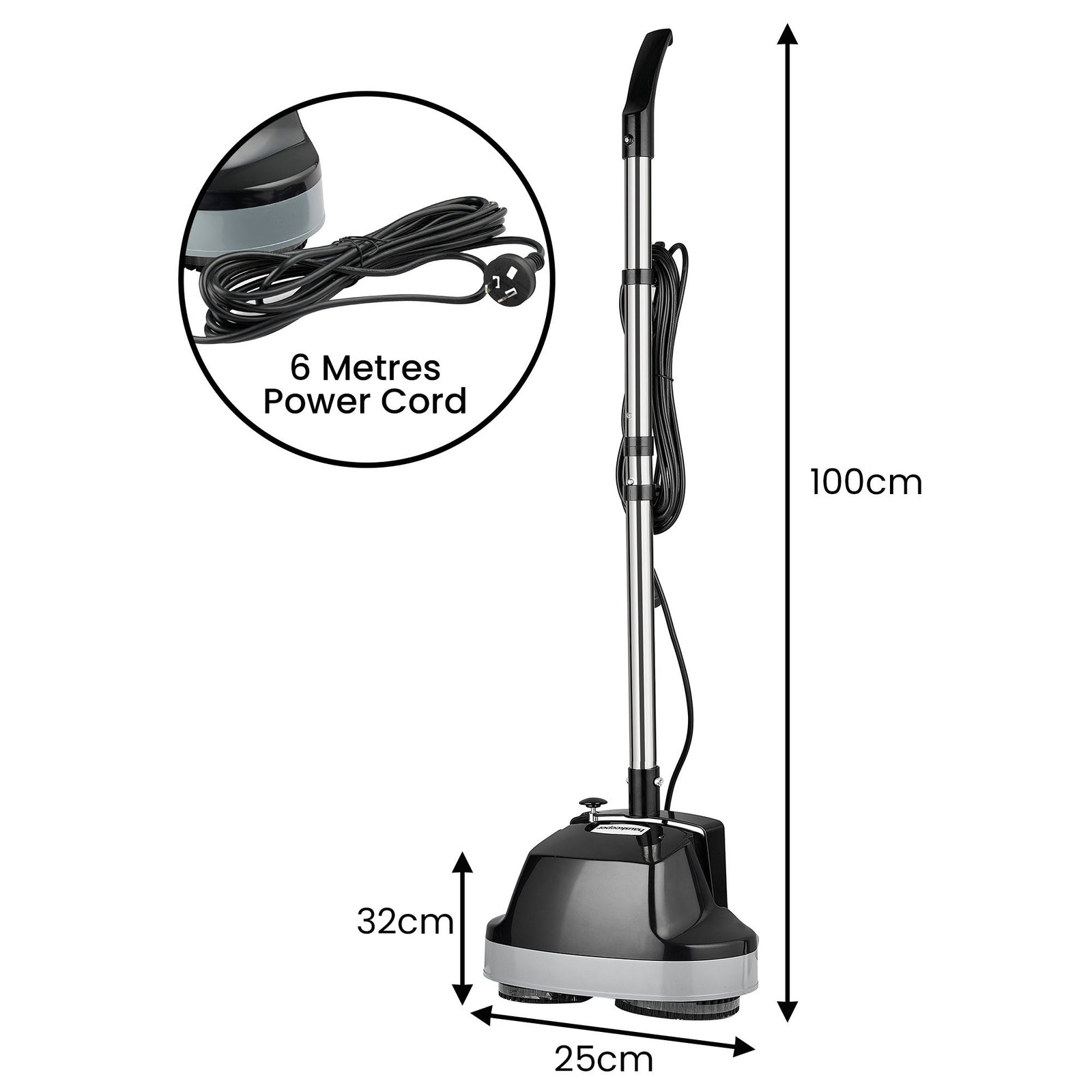 Kartrite Hauskeeper Gen2 5-in-1 Black Electric Floor Polisher Hard Waxer Buffer Scrubber Cleaner 240v With Twin Rotating Brushes 6m Power Cord