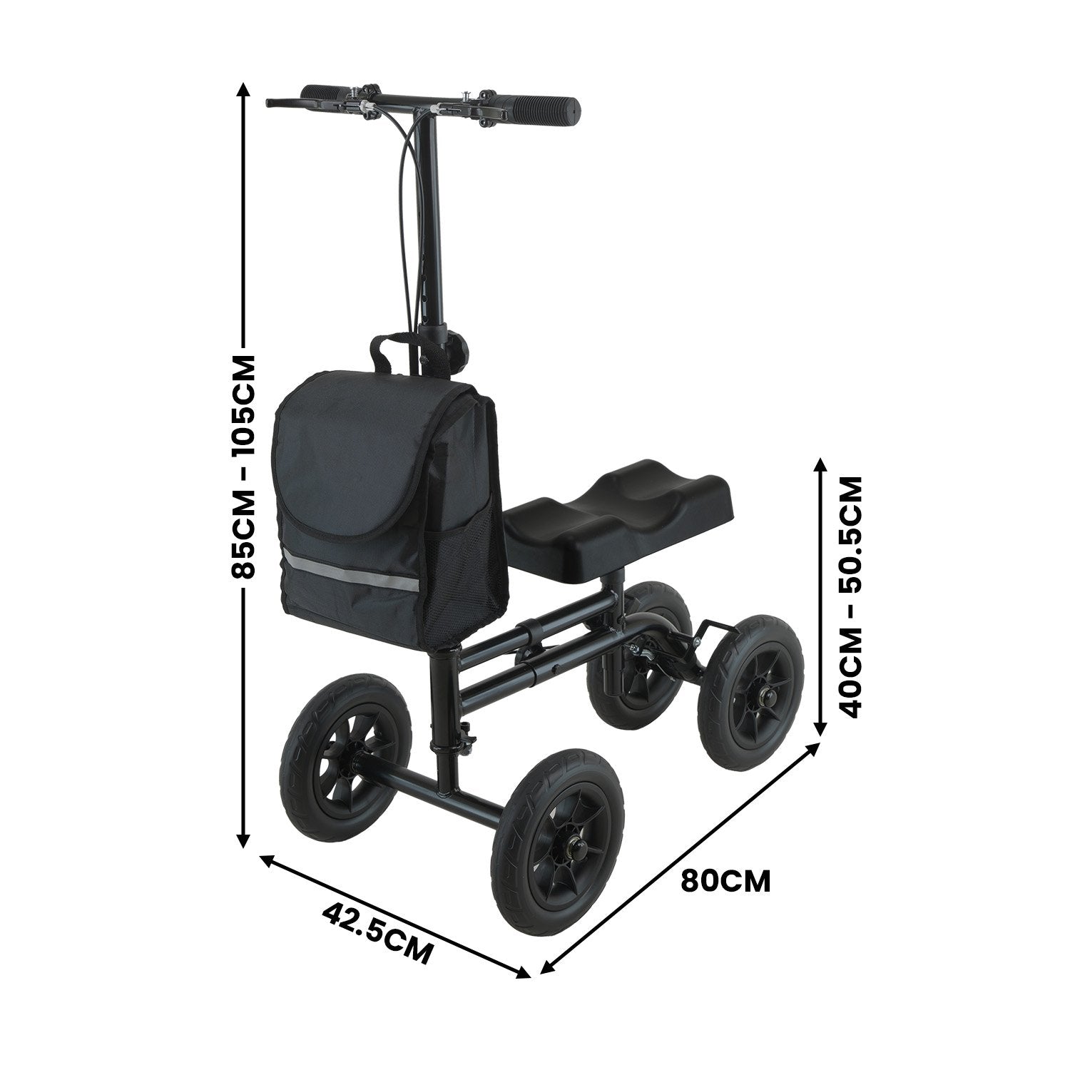 Orthonica Mobility Steel Knee Scooter Walker Steerable Ergonomic Foldable Scooter 10-inch Wheels Height Adjustable Steel Frame 136kg Weight Capacity