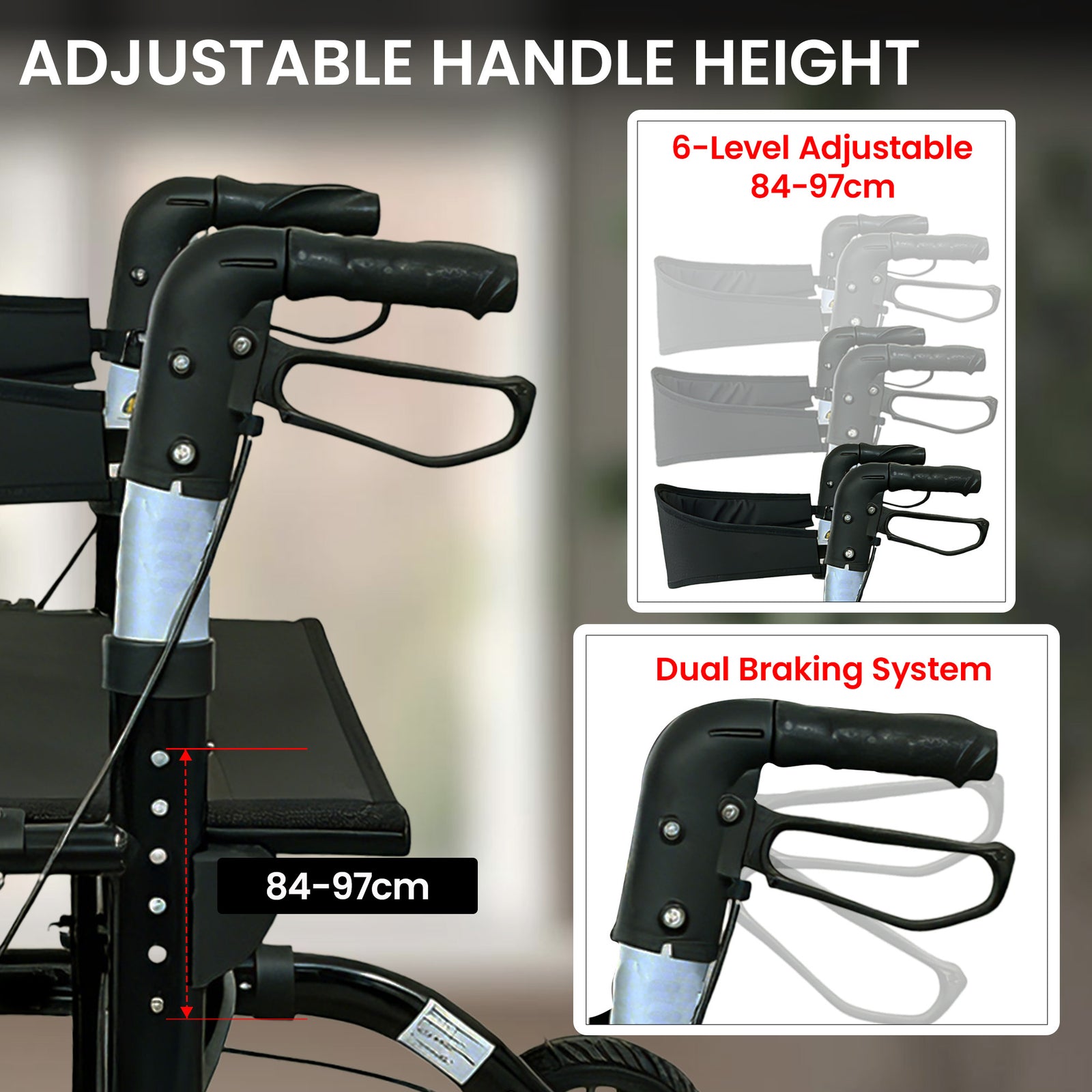 Orthonica Aluminium 2-in-1 Rollator Wheelchair with Foldable Frame – Black & Silver