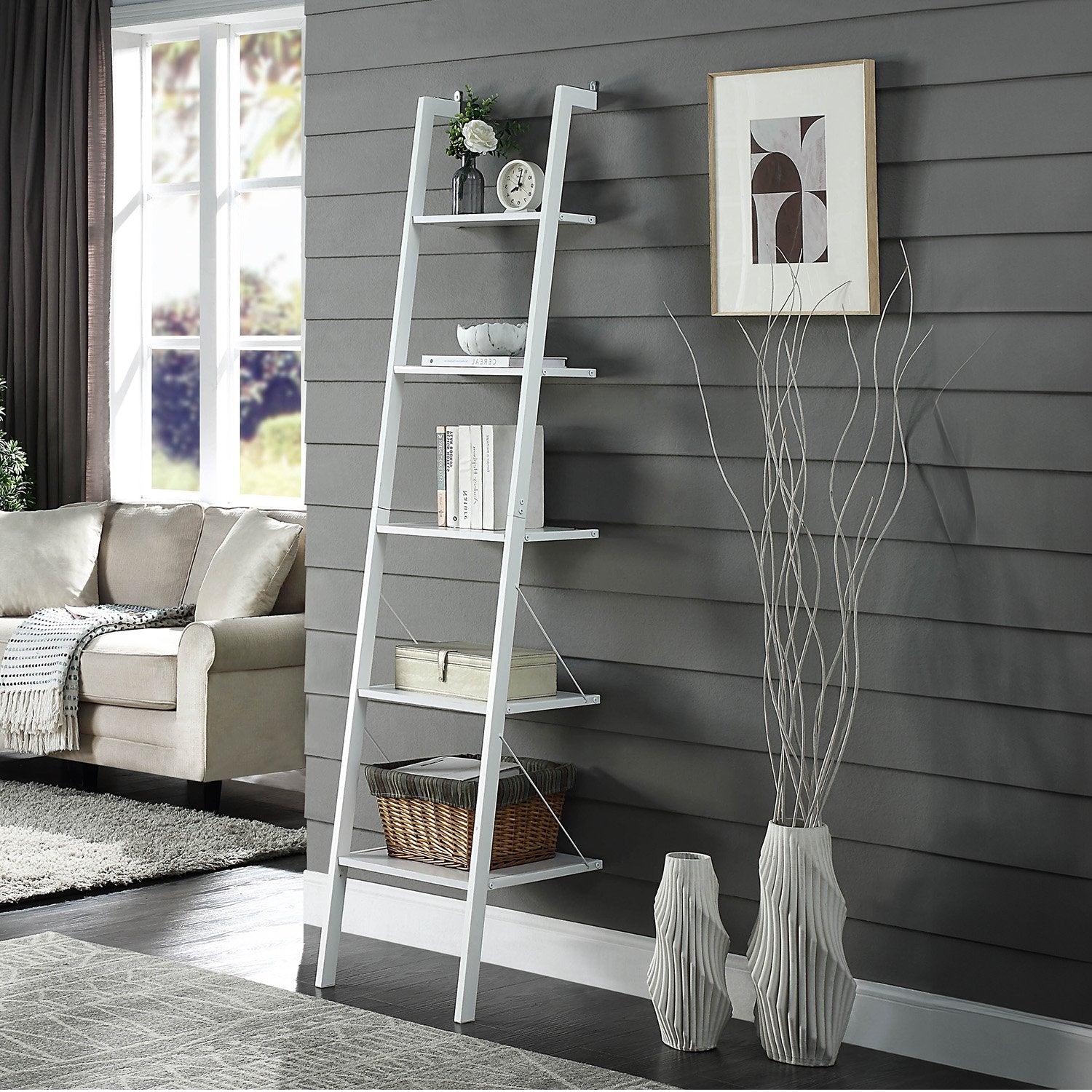 Sarantino Amelia 5-Tier Ladder Shelf in White
