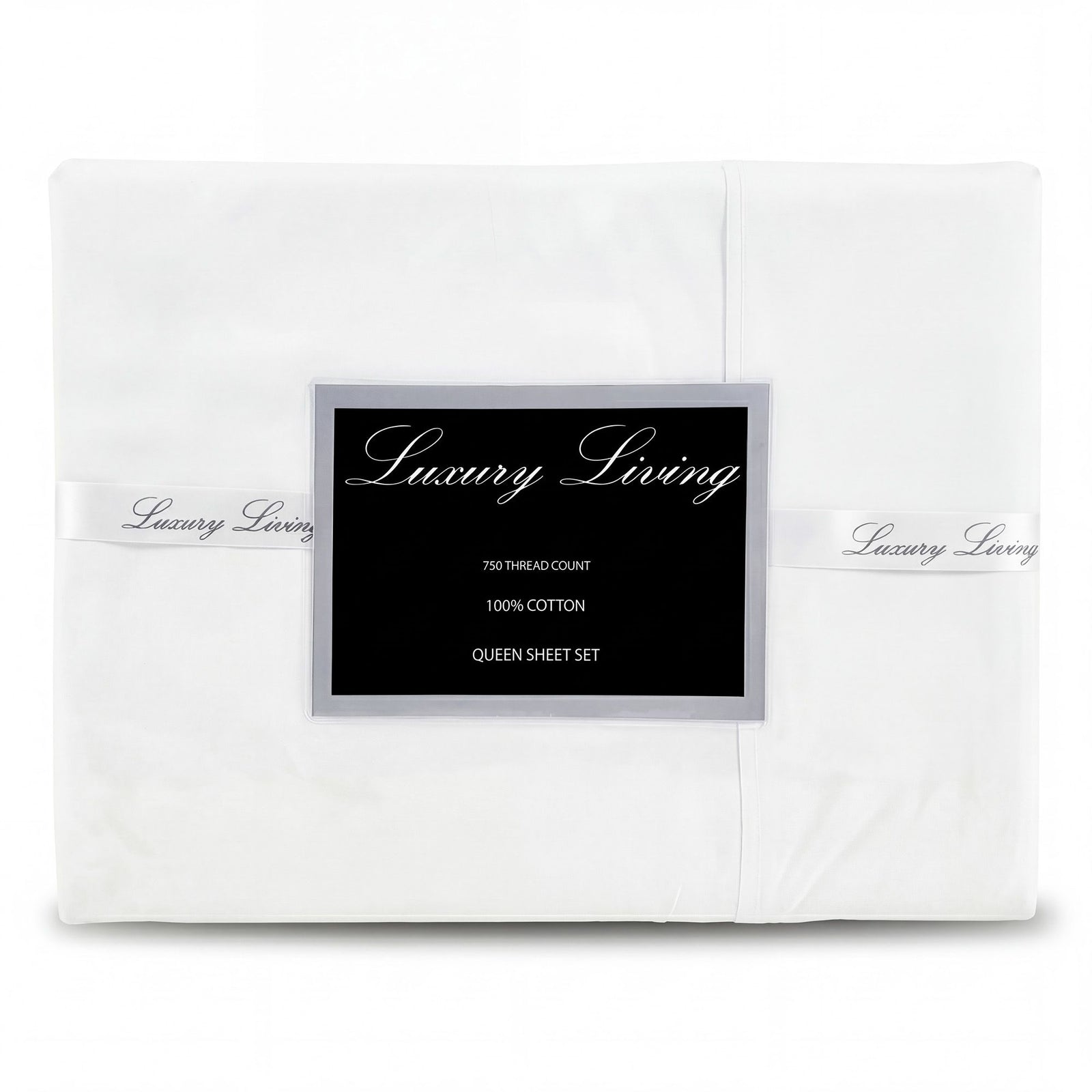 Laura Hill 750 Thread Count Pure Cotton Queen Bed Sheet Set 4 Piece Gift Pack - White