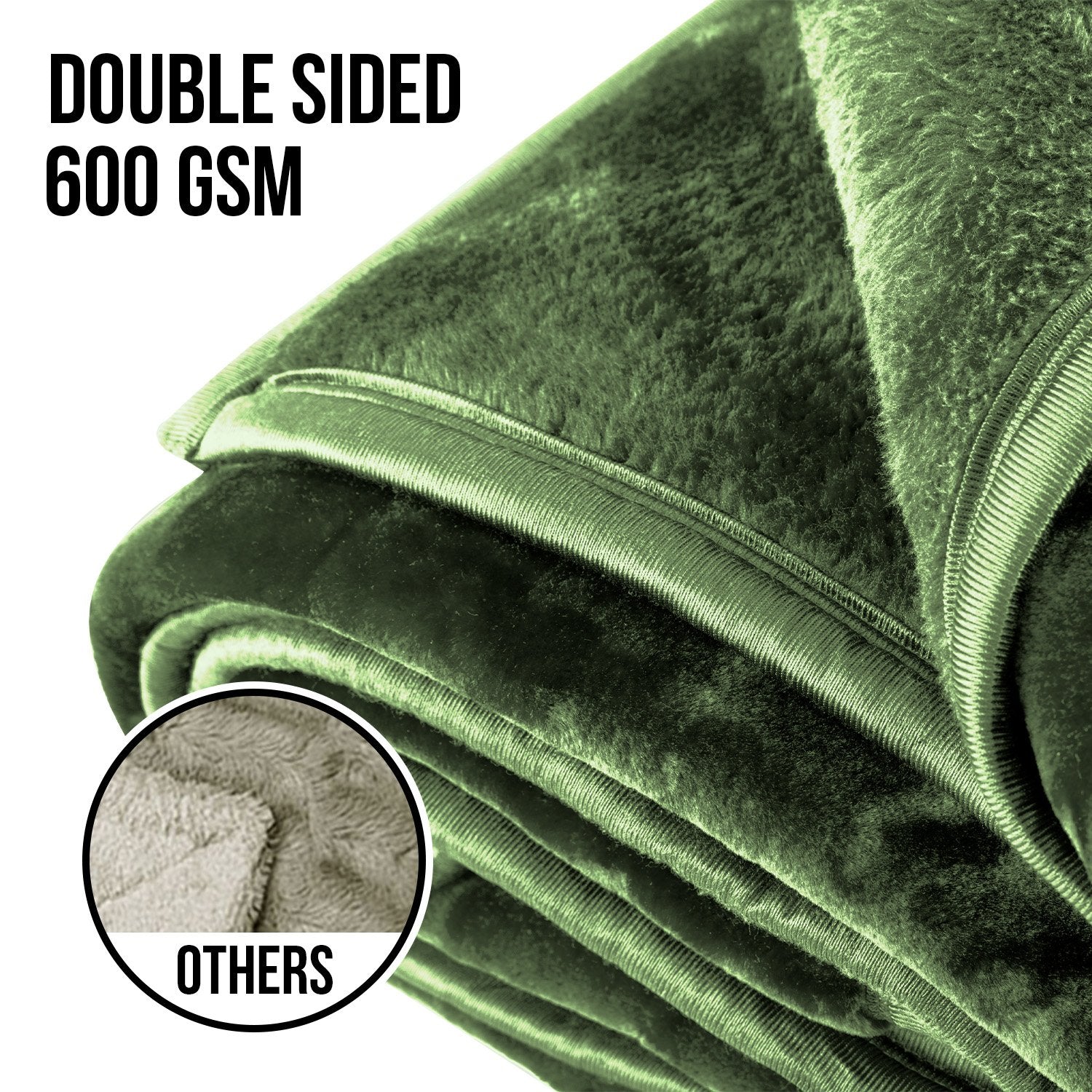 Laura Hill 600gsm Faux Mink Blanket Queen Size Double-sided Throw Rug Large Super Luxurious Soft - Green