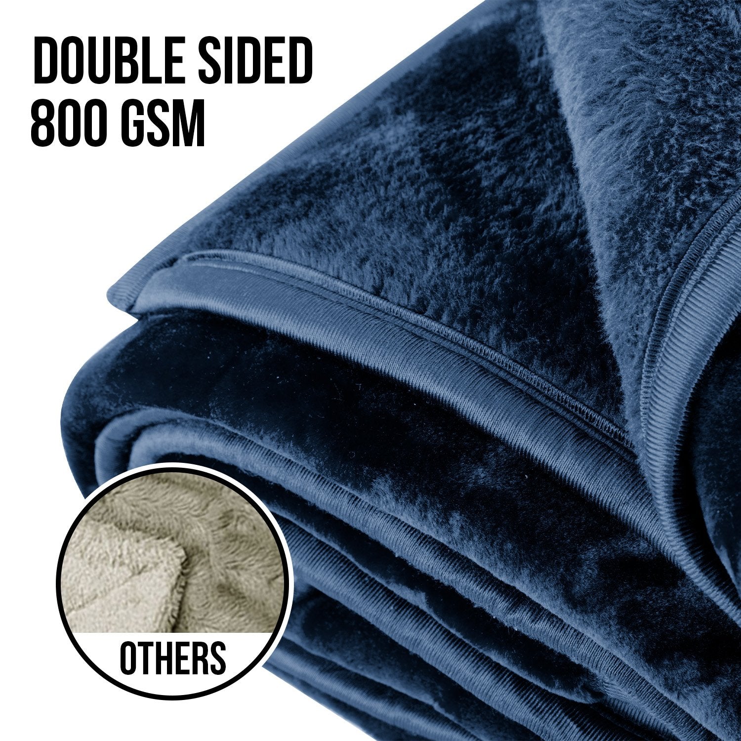 Laura Hill 800-gsm Faux Mink Throw Rug Blanket Queen Size Double-sided Large 220 X 240cm Heavy - Blue