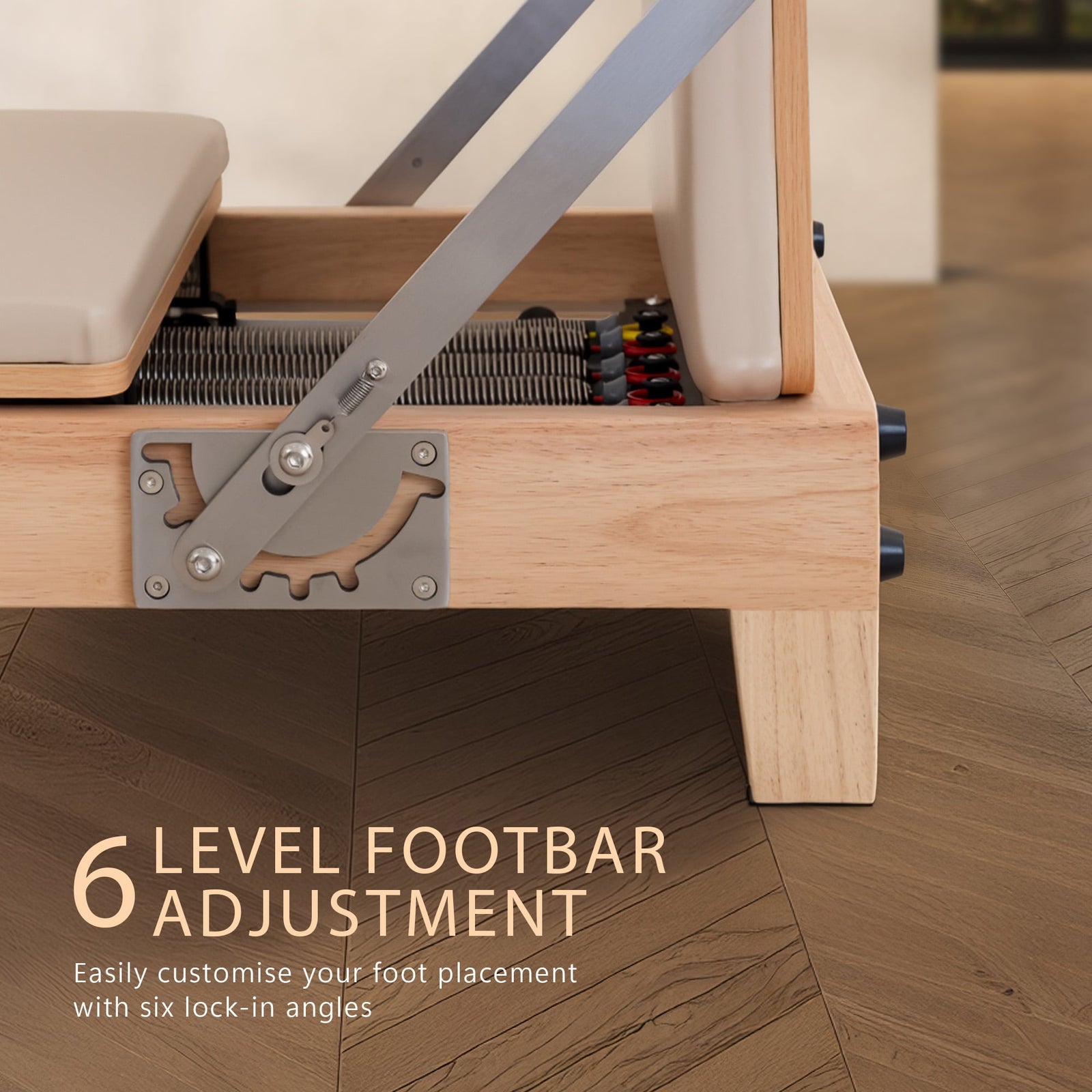 Powertrain Selina Pilates Reformer Machine Wooden Folding Multifunctional Home Gym Equipment with Jumpboard & Sitting Box Oak Beige