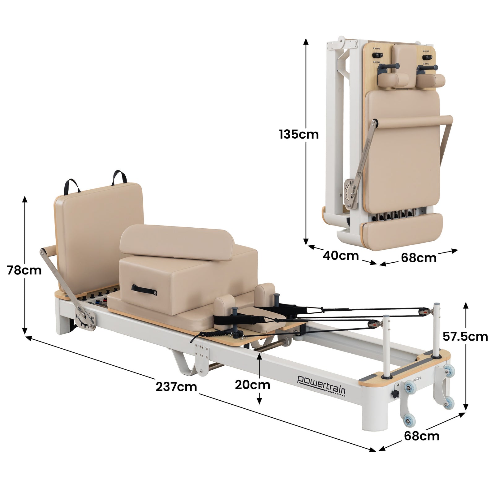 Powertrain Velora Beige Aluminium Foldable Pilates Board Reformer Multifunctional Core Exercise Set Ab Trainer Platform Extender Sitting Box Jumpboard And Footbar Full Body Home