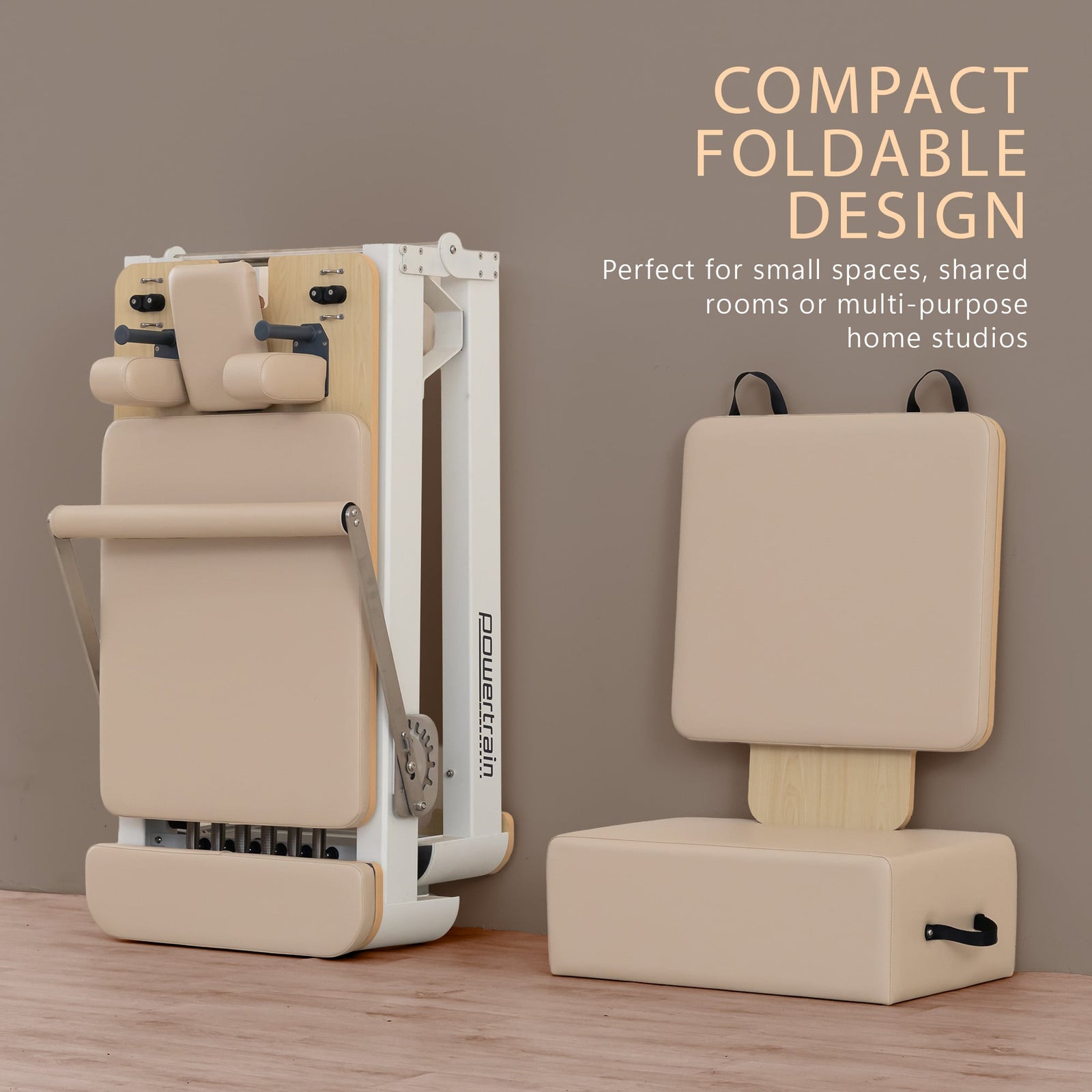 Powertrain Velora Beige Aluminium Foldable Pilates Board Reformer Multifunctional Core Exercise Set Ab Trainer Platform Extender Sitting Box Jumpboard And Footbar Full Body Home