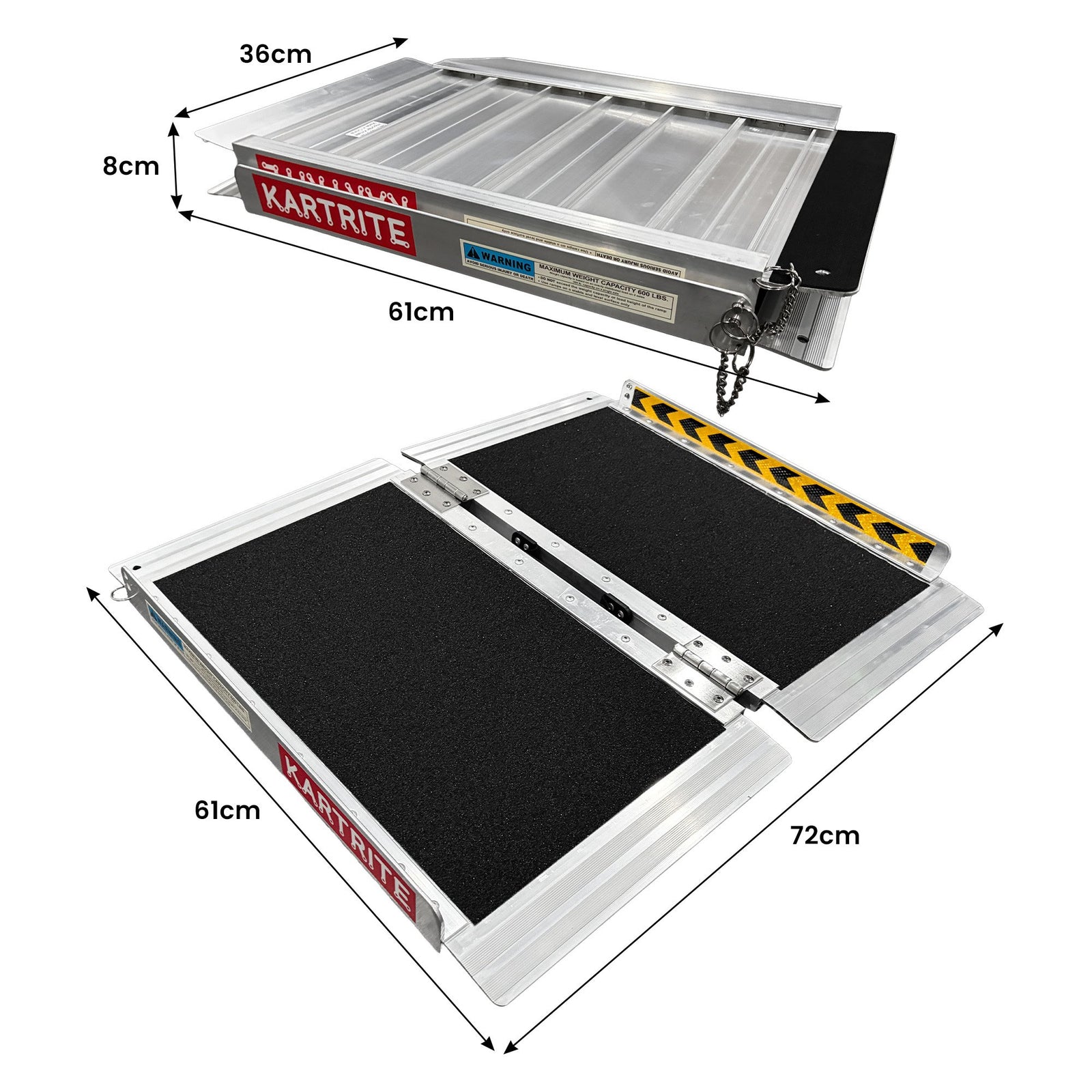 Kartrite Aluminium Wheelchair Ramp 2FT Mobility Ramp with High Grip Surface Safety Side Rails Locking Pin & Carry Handle