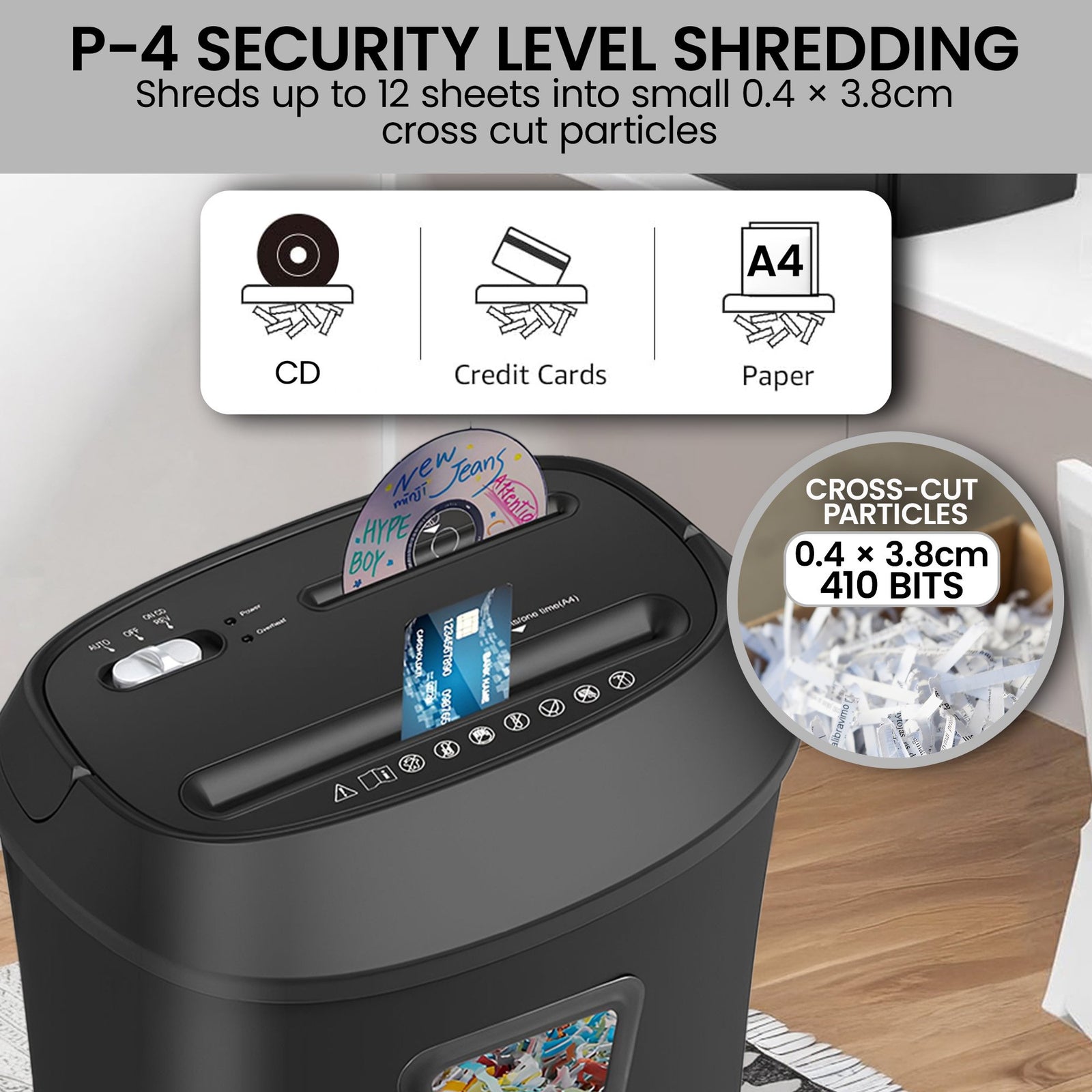 Centurion 25L 12-Sheet Paper Shredder Electric Cross-Cut Home & Office Cutter