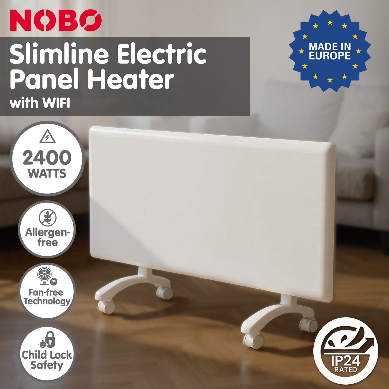 Nobo 2400W T2-NTL4R24 Slimline Wi-Fi Electric Panel Heater - Refurbished