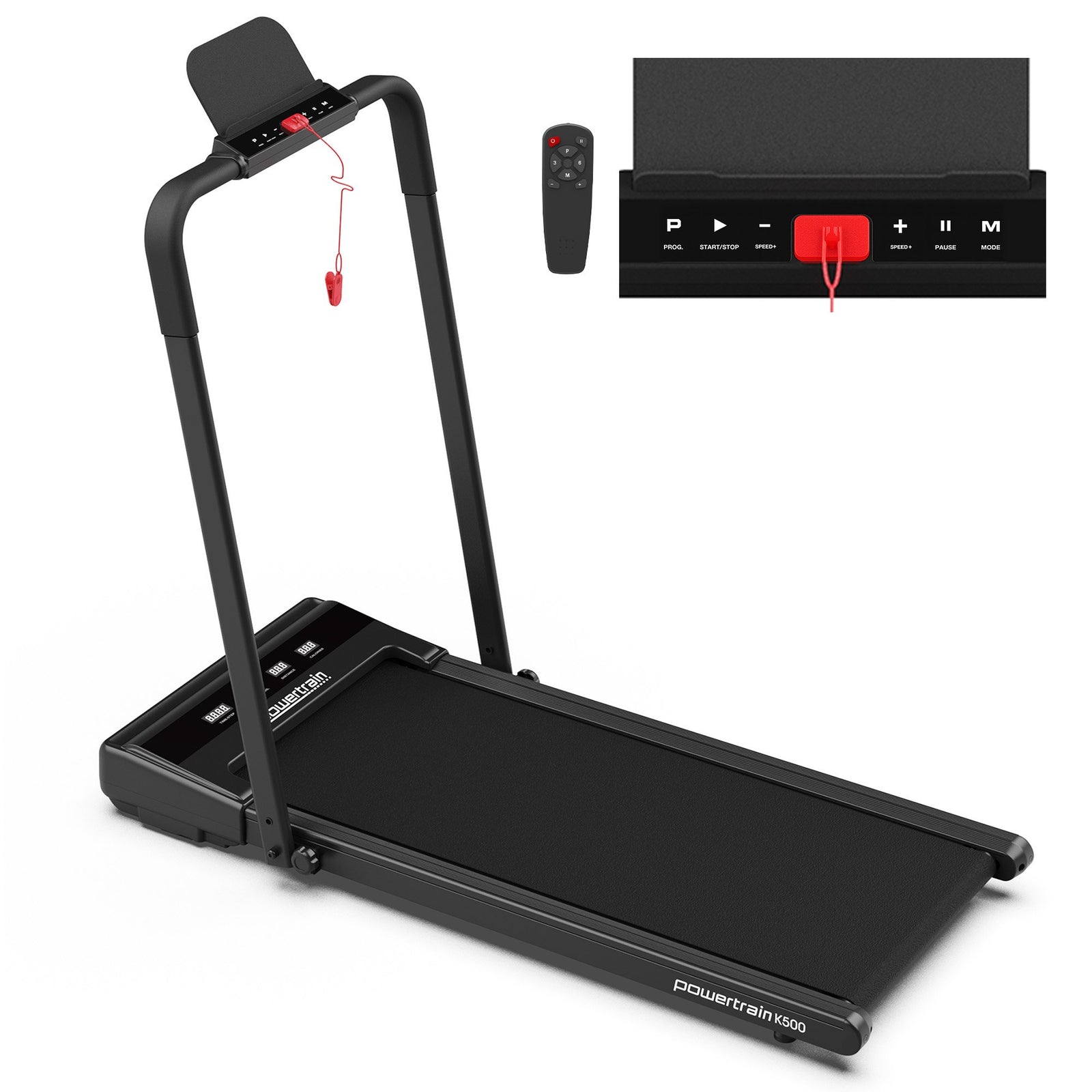 Powertrain K500 Walking Pad Treadmill 2 in 1 Foldable Walking & Running Machine w/2.5HP Motor Dual LED Displays 2 Level