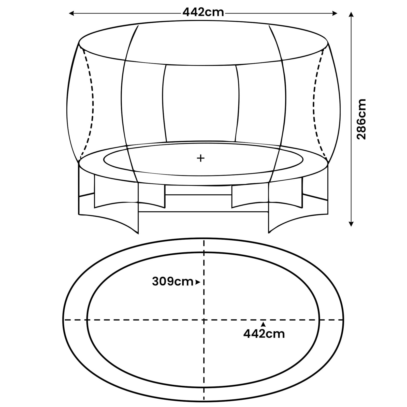 Kahuna 10 ft x 15 ft Oval Outdoor Trampoline with Reversible Rainbow & Orange Safety Pad Safety Net and Ladder