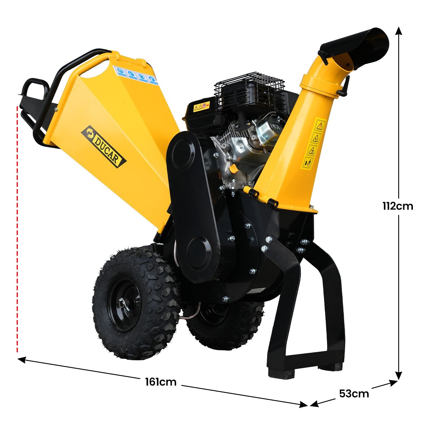 Ducar 70p 3600 Rpm Yellow Black Wood Chipper Shredder Mulcher Grinder Recoil & Electrical Starting System 100mm Capacity Ohv 4-stroke Engine 212cc Unleaded Petrol