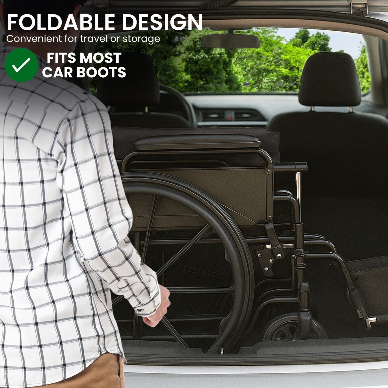 Orthonica New Steel Wheelchair In Black Foldable Lightweight Disability Aid Portable Heavy-duty 24-inch Adjustable Footrest Steel Frame