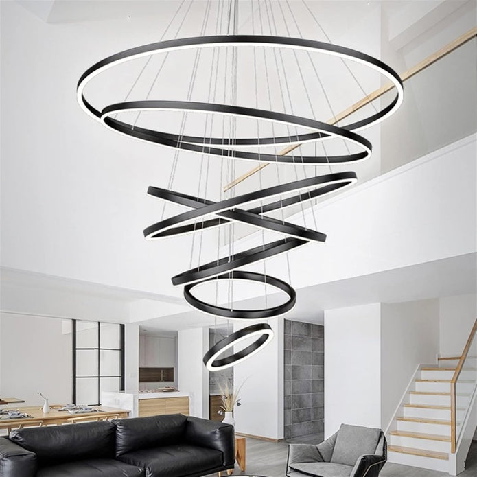 BAMDECOR A18815 Nordic Home Decor Dining Room Pendant lamp lights Ceiling Lamp Hanging Light Chandelier Lamps (7 Rings-Black)