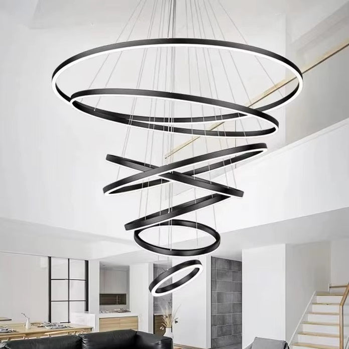 BAMDECOR A18815 Nordic Home Decor Dining Room Pendant lamp lights Ceiling Lamp Hanging Light Chandelier Lamps (7 Rings-Black)