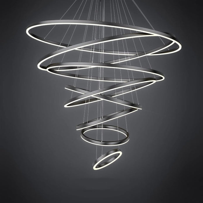 BAMDECOR A18815 Nordic Home Decor Dining Room Pendant lamp lights Ceiling Lamp Hanging Light Chandelier Lamps (7 Rings-Black)