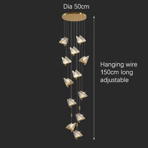 BAMDECOR LED Modern Bedroom Bedside Creative Butterfly Hanging Chandelier Light Fixtures for Stairs Nordic Decoration (12Heads)