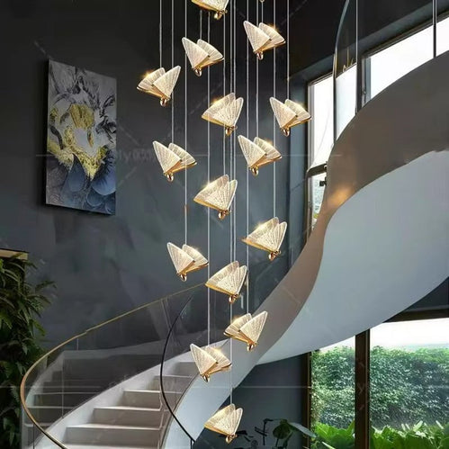 BAMDECOR LED Modern Bedroom Bedside Creative Butterfly Hanging Chandelier Light Fixtures for Stairs Nordic Decoration (12Heads)