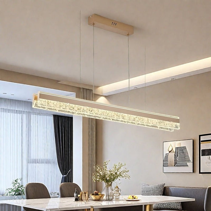 BAMDECOR A122 Nordic Long Dual Linear Dimmable Acrylic Kitchen Dining Table Pendant Light Minimalist Modern Lighting (Coffee)