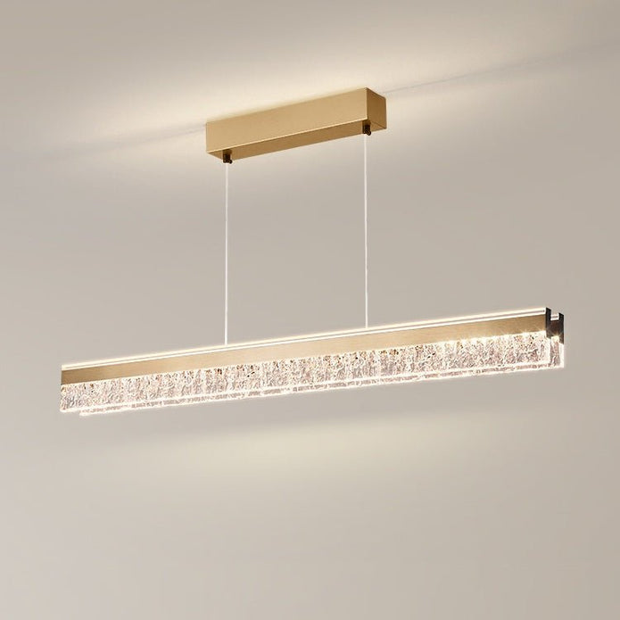 BAMDECOR A122 Nordic Long Dual Linear Dimmable Acrylic Kitchen Dining Table Pendant Light Minimalist Modern Lighting (Gold)