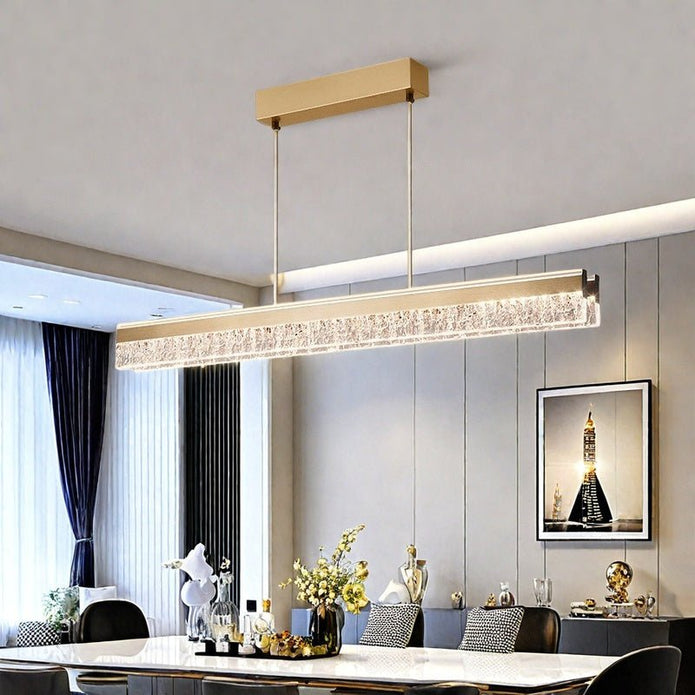 BAMDECOR A122 Nordic Long Dual Linear Dimmable Acrylic Kitchen Dining Table Pendant Light Minimalist Modern Lighting (Gold)