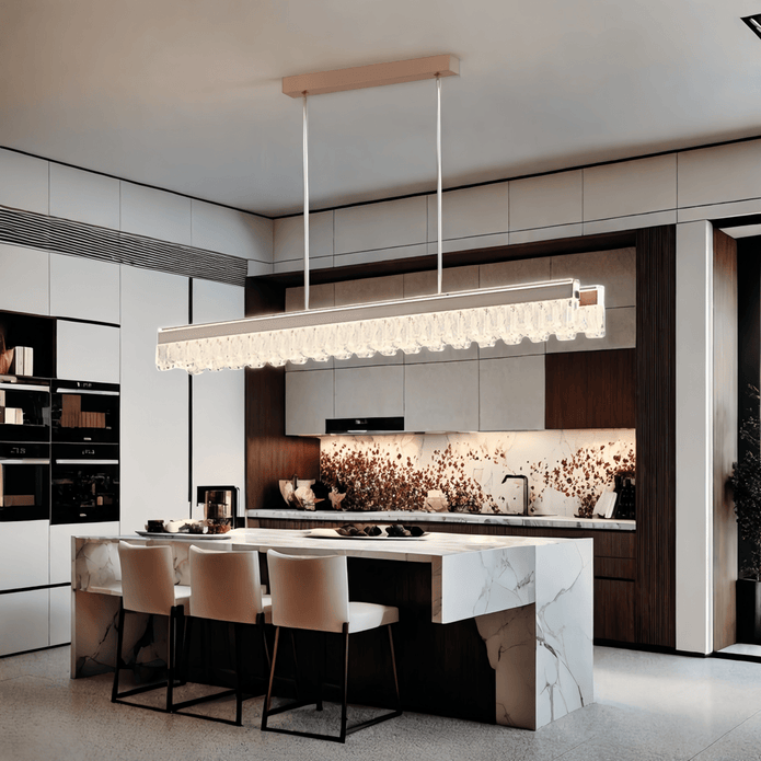 BAMDECOR A188 Nordic Dual Linear Dimmable Acrylic Kitchen Dining Table Pendant Light Minimalist Modern Lighting (Coffee)