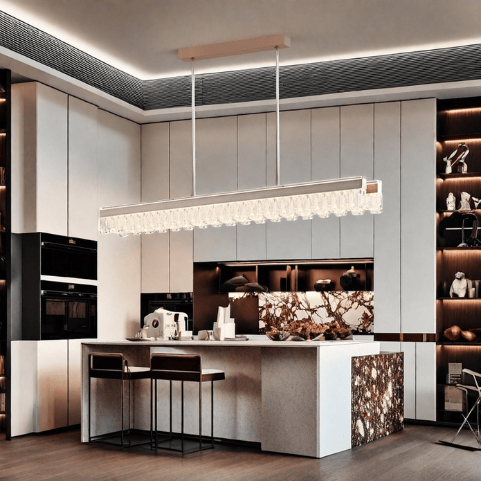 BAMDECOR A188 Nordic Dual Linear Dimmable Acrylic Kitchen Dining Table Pendant Light Minimalist Modern Lighting (Coffee)