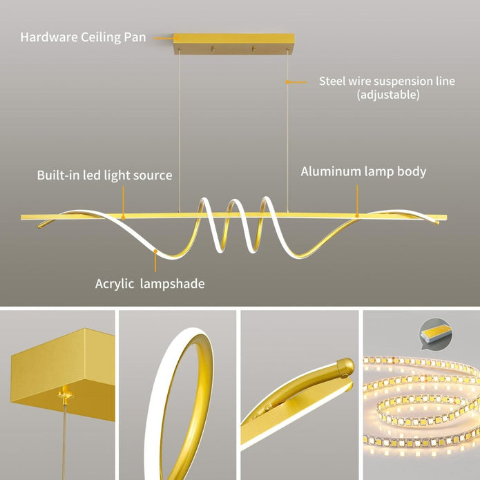 BAMDECOR A202 Modern LED Linear Pendant Lights with Dimmable LED (160cm/180cm-Gold) 1.5 Meters