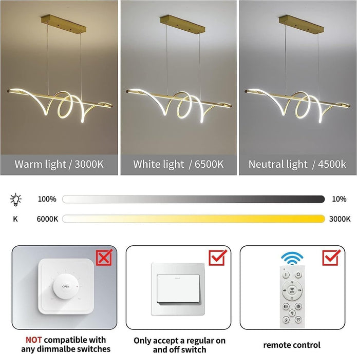 BAMDECOR A202 Modern LED Linear Pendant Lights with Dimmable LED (160cm/180cm-Gold) 1.5 Meters