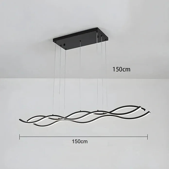BAMDECOR A2569 1.5m Antizer Nordic Minimalist Wave Long Pendant Light (Black)
