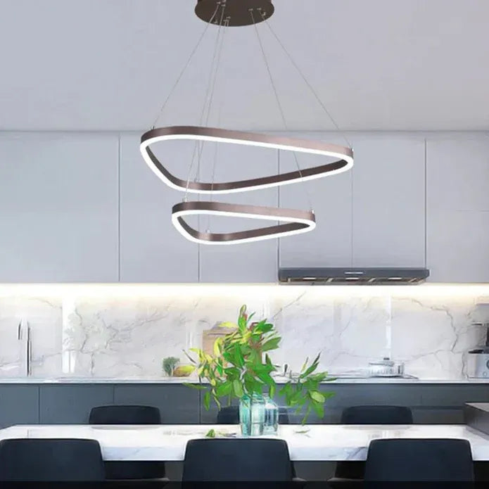 BAMDECOR AD2583 Modern Triangular LED Chandelier (Two Rings-Gold