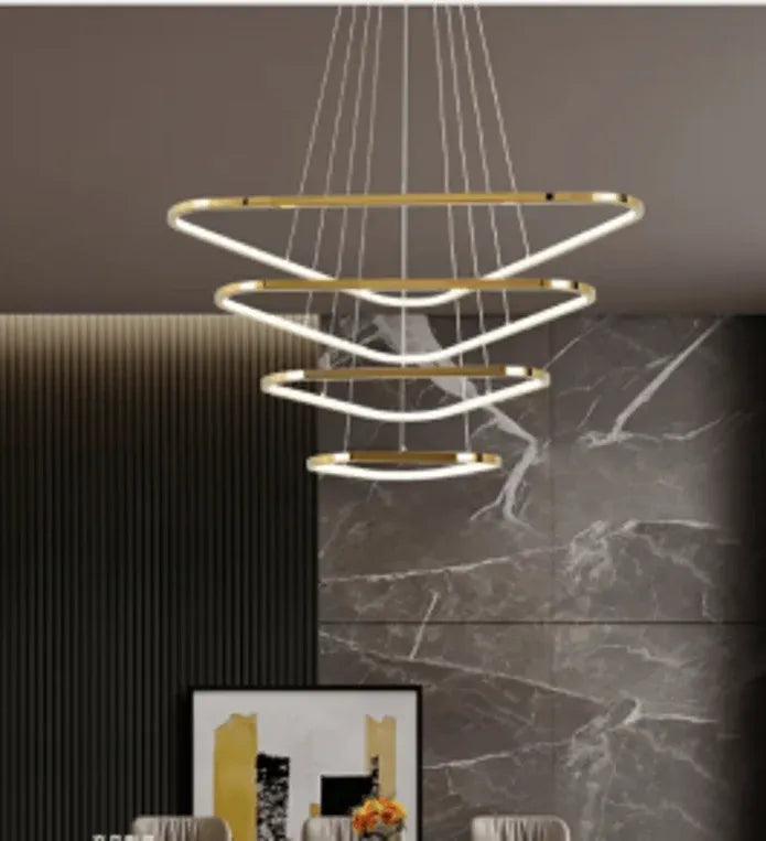 BAMDECOR AD2583 Modern Triangular LED Chandelier (Four Rings-Gold