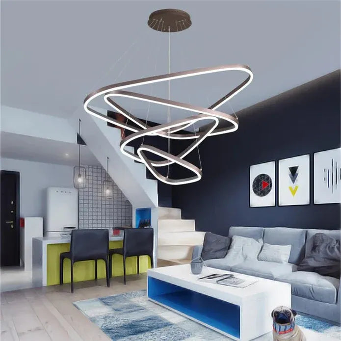 BAMDECOR AD2583 Modern Triangular LED Chandelier (Four Rings-Gold