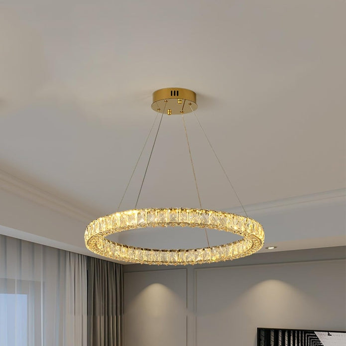 BAMDECOR C3313/1 Modern Crystal Chandeliers Lighting Fixtures Contemporary Round Chandelier Lighting Fixtures Crystal Pendant Ceiling Lights(Gold)