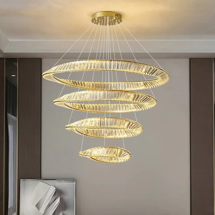 BAMDECOR C3342/4 Modern Crystal Chandeliers Lighting Fixtures Contemporary Wave Chandelier Lighting Fixtures Crystal Pendant Ceiling Lights for Living Room (Gold)