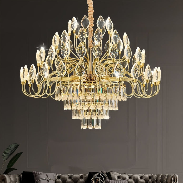 BAMDECOR C3347 Modern Luxury Crystal-leaf Chandelier LED Fashion Creativity Pendant Ceiling Lights(80cm-Gold)